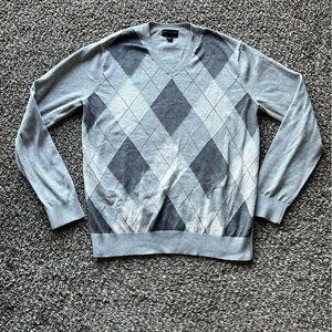 Banana Republic Argyle Sweater Gray V-Neck Pullover Men’s Large
